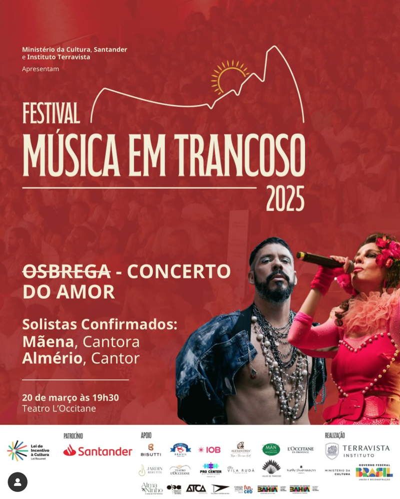 Cartaz   Teatro L'Occitane -  Complexo Terravista - Estrada Municipal de Trancoso, Km 19, Quinta-feira 20 de Março de 2025