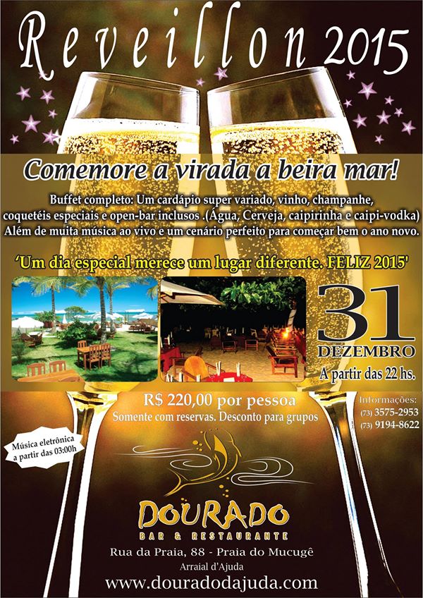 Cartaz   Dourado Bar e Restaurante - Rua da Praia, 88 - Praia do Mucug, Quarta-feira 31 de Dezembro de 2014