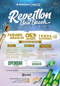 panfleto Reveillon Beat Beach 2018 - Fabiano Arajo e Os 3 de Porto